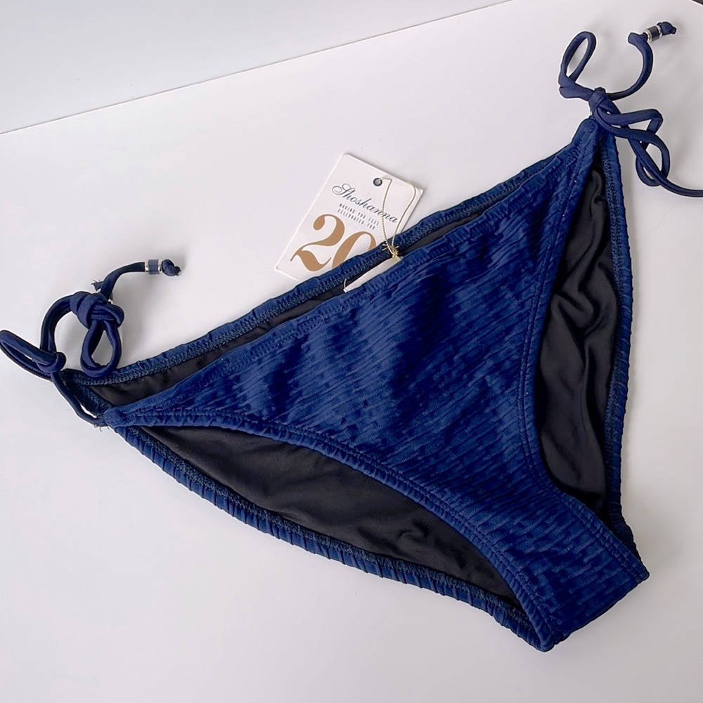 NWT (XL) Shoshanna navy string tie swim bottom dark blue ribbed new with tag